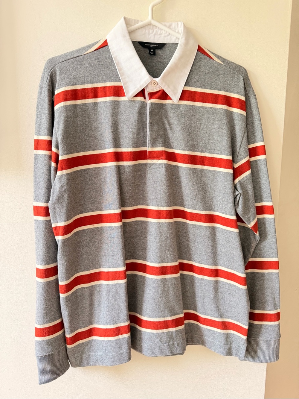 Banana Republic Grey Polo with Red & Cream Stripes